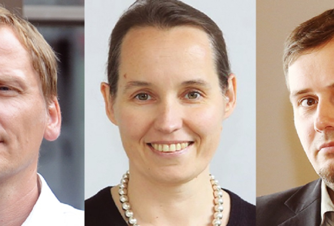 No kreisās: Jānis Siksnis, Sanita Upleja-Jegermane un Jānis Eglītis.