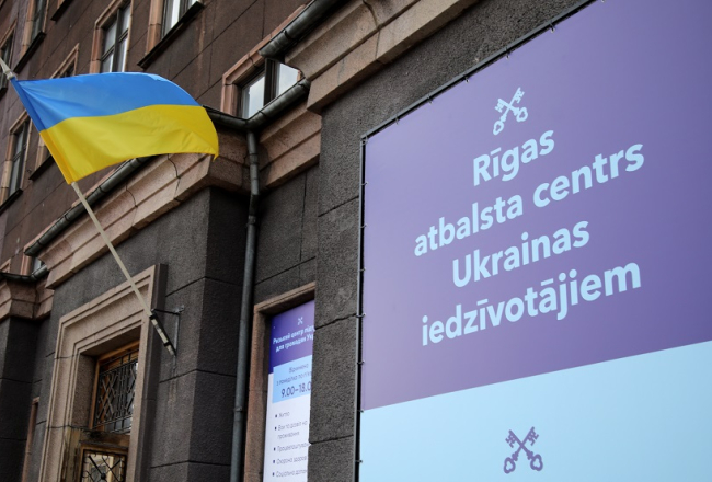 Rīgas atbalsta centrs Ukrainas iedzīvotājiem Kaļķu ielā. Foto - Paula Čurkste, LETA