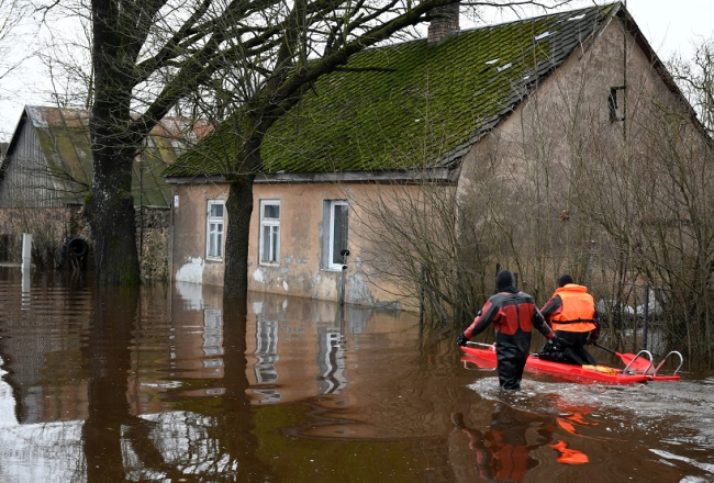 Plūdi Jēkabpilī. Ūdens līmenis Daugavā 14. janvāra rītā sasniedza 8,92 metrus. Foto - Ivars Soikāns, LETA