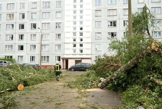 Stiprā lietus un vētras postījumi Lauku ielā Kauguros, Jūrmalā šovasar. Foto - Lita Millere, LETA