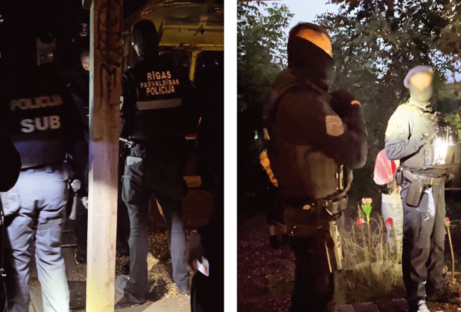 Pašvaldības policijas un Valsts policijas specvienības ierašanās pasākumā Rave for Palestine, kas tika rīkots privātā teritorijā