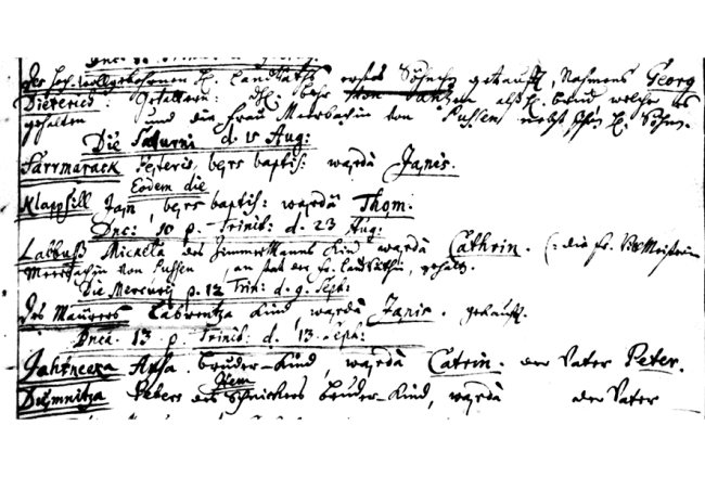 Fragments no Ugāles draudzes baznīcas grāmatas (1699. gada augusts)
