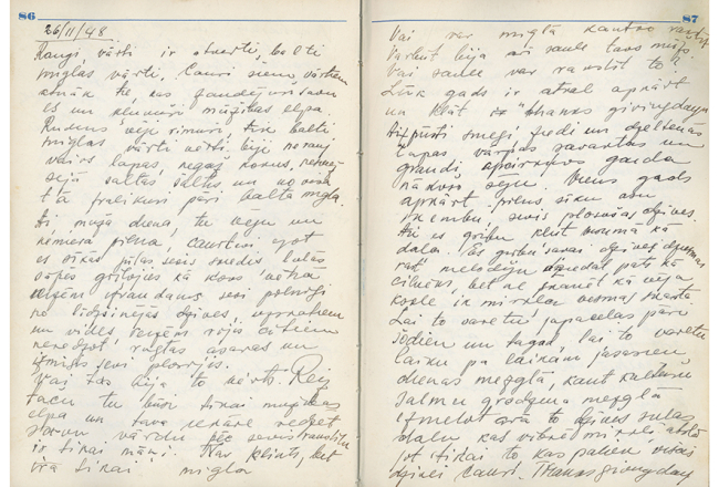 Jūlija Celmiņa pagājušā gadsimta 40.—50. gados rakstītās dienasgrāmatas lappuses