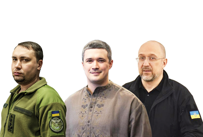 Jaunais Ukrainas prezidenta administrācijas vadītājs Kirilo Budanovs, jaunais aizsardzības ministrs Mihailo Fjodorovs, jaunais enerģētikas ministrs Deniss Šmihaļs. Foto — The New York Times un publicitātes attēli