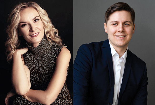 Lietuviešu soprāns Vida Miknevičūte un somu tenors Johans Krogiuss. Publicitātes foto