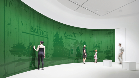 Baltijas paviljona ekspozīcijas centrālais elements ir mākslinieka un dizainera Artūra Analta radītā interaktīvā platforma — kondensāta klāta zaļa stikla siena, uz kuras var rakstīt vai zīmēt. Projekta vizualizācijas