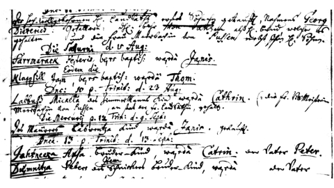 Fragments no Ugāles draudzes baznīcas grāmatas (1699. gada augusts)