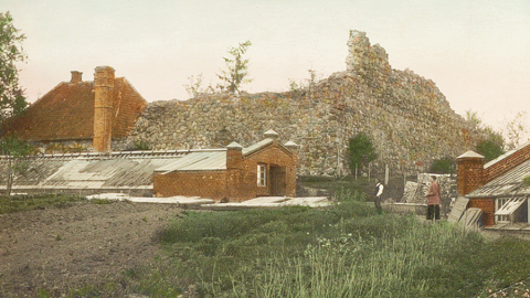 Atklātnīte ar skatu uz abām siltumnīcām no dienvidu puses ap 1920. gadu