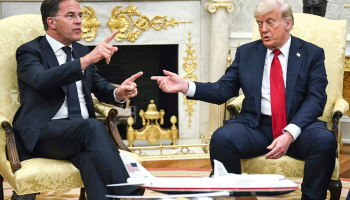 ASV prezidenta Donalda Trampa un NATO ģenerālsekretāra Marka Rutes tikšanās Baltajā namā 14. jūlijā.