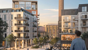 Riga Waterfront apbūves vizualizācija. Patlaban plānojums pašā Daugavas krastā neļauj būvēt ēkas augstāk par diviem stāviem. Attīstītāju vīzija paredz lielākos debesskrāpjus tieši krastā