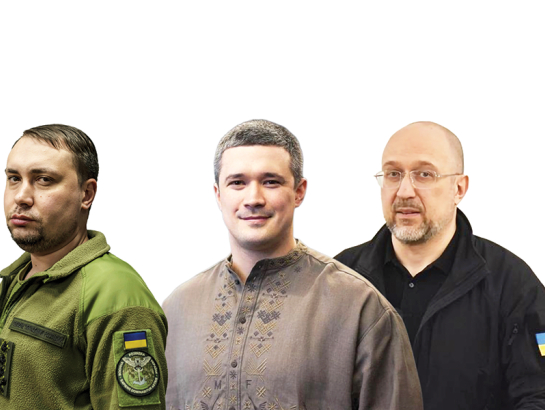 Jaunais Ukrainas prezidenta administrācijas vadītājs Kirilo Budanovs, jaunais aizsardzības ministrs Mihailo Fjodorovs, jaunais enerģētikas ministrs Deniss Šmihaļs. Foto — The New York Times un publicitātes attēli