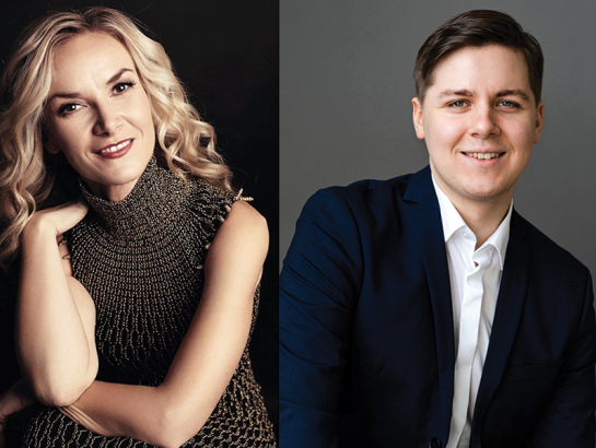 Lietuviešu soprāns Vida Miknevičūte un somu tenors Johans Krogiuss. Publicitātes foto