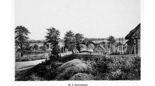 Kuršu ķoniņu ciems. Vilhelma Zigfrīda Stefenhāgena zīmējums. 1861. gads. Latvijas Nacionālā bibliotēka
