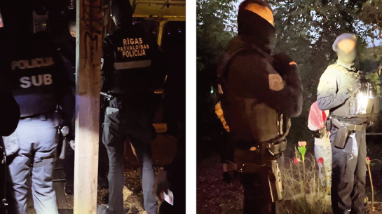 Pašvaldības policijas un Valsts policijas specvienības ierašanās pasākumā Rave for Palestine, kas tika rīkots privātā teritorijā