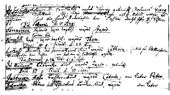 Fragments no Ugāles draudzes baznīcas grāmatas (1699. gada augusts)