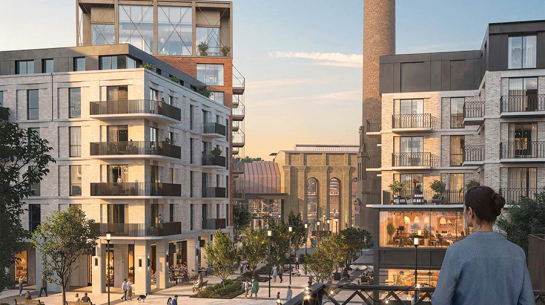 Riga Waterfront apbūves vizualizācija. Patlaban plānojums pašā Daugavas krastā neļauj būvēt ēkas augstāk par diviem stāviem. Attīstītāju vīzija paredz lielākos debesskrāpjus tieši krastā