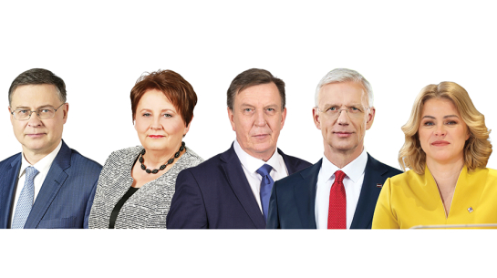 Pieci iepriekšējie Latvijas premjerministri. Valdis Dombrovskis (2009—2015). Laimdota Straujuma (2014—2016). Māris Kučinskis (2016-2019). Krišjānis Kariņš (2019—2023). Evika Siliņa (2023—2025)