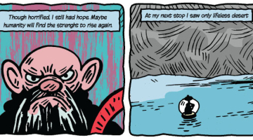 Fragments no Ernesta Kļaviņa un Andreja Kļaviņa komiksa "Pārsteidzošais ceļojums laikā"