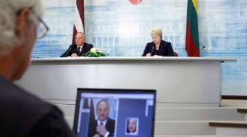 Latvijas un Lietuvas prezidenti preses konferencē. Foto: Valsts prezidenta kanceleja