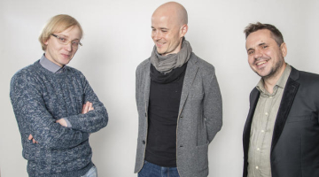 Latvijas komponisti, kuru mūziku atskaņos"Ensemble Modern". No kreisās: Kristaps Pētersons, Jānis Petraškevičs, Andris Dzenītis. Foto- Emīls Desjatņikovs, f64