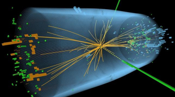 Higsa bozona meklējumos - Eiropas Kodolpētniecības organizācijas (CERN) Ženēvā grafiskajā attēlā redzamas protonu sadursmes pēdas. Foto: AFP/LETA