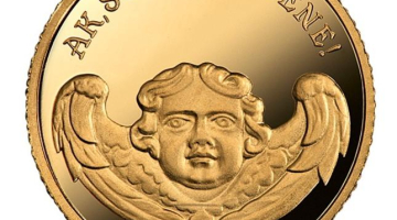 Latvijas Banka laidusi apgrozībā Lestenes dievnamam veltītu zelta monētu "Ak, svētā Lestene!", kuras grafisko dizainu veidojis Laimonis Šēnbergs, bet ģipša modeli – Ligita Franckeviča. Foto: Latvijas Banka