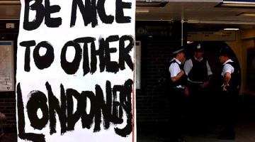 Londonieši aicina grautiņu rīkotājus būt labiem pret citiem. Foto: AFP/LETA