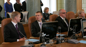 Jaunie valdības ministri (no kreisās) Edmunds Sprūdžs, Edgars Rinkēvičs, Roberts Ķīlis un Žaneta Jaunzeme-Grende. Foto: Raitis Plauks, F64