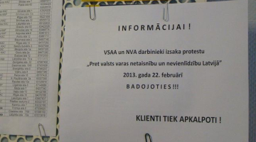 Paziņojums par akciju Rīgas Vidzemes priekšpilsētas VSAA nodaļā. Foto: Dairis Anučins