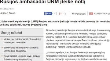 Raksts portālā Vz.lt, kurā stāstīts par Lietuvas notu Krievijai