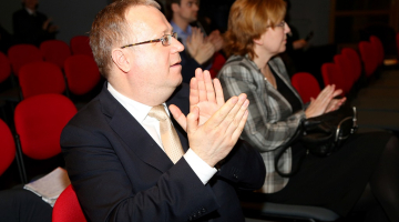 NEPLP vadītājs Ainārs Dimants (no kreisās) un Aija Cālīte-Dulevska. Foto: Nora Krevneva, F64