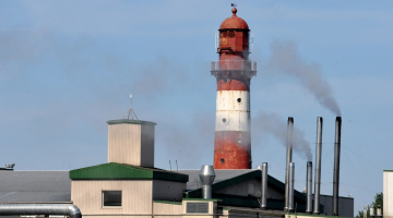 Zivju pārstrādes uzņēmuma "Kolumbija" dūmeņi. Foto: Dāvis Gūtmanis, LETA