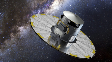 Eiropas Kosmosa aģentūrā tapušais attēls rāda satelītu, kuram jāizveido 3D karte Piena ceļam, uzskaitot miljardu zvaigžņu tajā. Foto: EPA/LETA