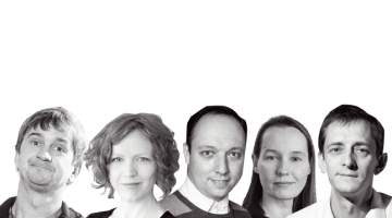 Jānis Skutelis (no kreisās), Dace Dzenovska, Vjačeslavs Kaščejevs, Sanita Upleja, Andris K. Bērziņš