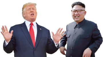 ASV prezidents Donalds Tramps (71) un Korejas Tautas Demokrātiskās Republikas augstākais līderis Kims Čenuns (33 vai 35).