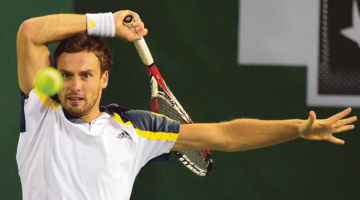 Ernests Gulbis mačā ar Rafaelu Nadalu 13.martā Kalifornijā.