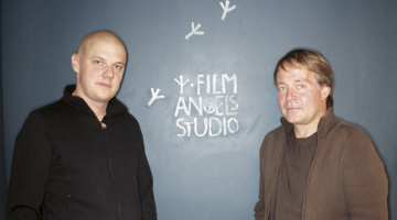 Divi no Film Angels Studio līdzīpašniekiem:  izpilddirektors Ivo Ceplevičs (pa kreisi)  un režisors Jānis Kalējs. Foto — Jānis Saliņš, F64