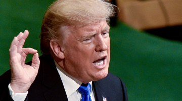 Donalds Tramps uzstājas ar runu ANO Ģenerālajā asamblejā. Foto: ITAR-TASS/LETA