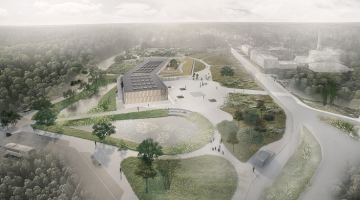 Daudzfunkcionāla dabas tūrisma centra vīzija un mežaparka labiekārtojuma iecere Ķemeros. 1. vietas ieguvēja - SIA "Lauder Architekts" piedāvājums. Publicitātes foto
