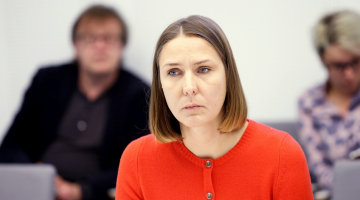 Žurnāliste Indra Sprance Saeimas parlamentārās izmeklēšanas komisijā. Foto: Ieva Leiniša, LETA