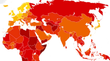 Pasaules karte ar korupcijas uztveres indeksa datiem.