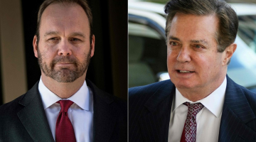 Riks Geitss (no kreisās) un Pols Manaforts. Foto: AFP/LETA