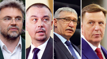 No kreisās: Saeimas deputāts Askolds Kļaviņš, KNAB vadītājs Jēkabs Straume, ģenerālprokurors Ēriks Kalnmeiers un premjerministrs Māris Kučinskis.
Foto — LETA