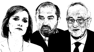 Politiķe Baiba Broka, Skonto Būve vadītājs Guntis Rāvis un Skonto Būve līdzīpašnieks Ivars Millers.
Ilustrācijai izmantoti LETA foto