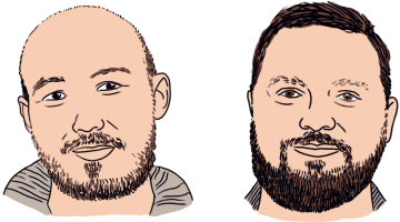 Vasilijs Siņicins un Guntis Pontags.
Zīmējums — Ernests Kļaviņš