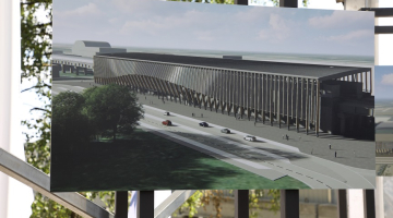 Dzelzceļa projekta "Rail Baltica" stacijas vizualizācija pie lidostas. Foto: Evija Trifanova, LETA