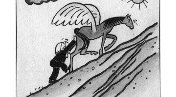 Latviešu karikatūras klasiķa, savulaik arī humora žurnāla Dadzis līdzstrādnieka Imanta Melgaiļa (1923—2018) zīmējums, tapis 1989. gadā
