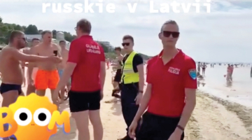 Ekrānuzņēmums no sociālajā tīklā TikTok ievietotā video ar agresīvu atpūtnieku pretošanos policistu norādēm