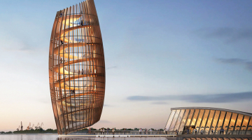 Vizualizācija no Riga Waterfront projekta reklāmas materiāliem un Andrejsalas apbūves plānojums