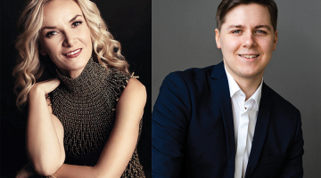 Lietuviešu soprāns Vida Miknevičūte un somu tenors Johans Krogiuss. Publicitātes foto